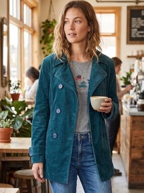 Casual Chic Teal Velvet Double Breasted Women’s Jacket